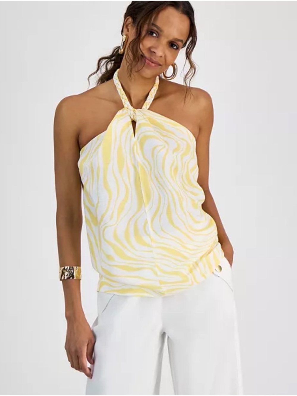 INC International Concepts Yellow & White Knotted Halter Camisole Size SP